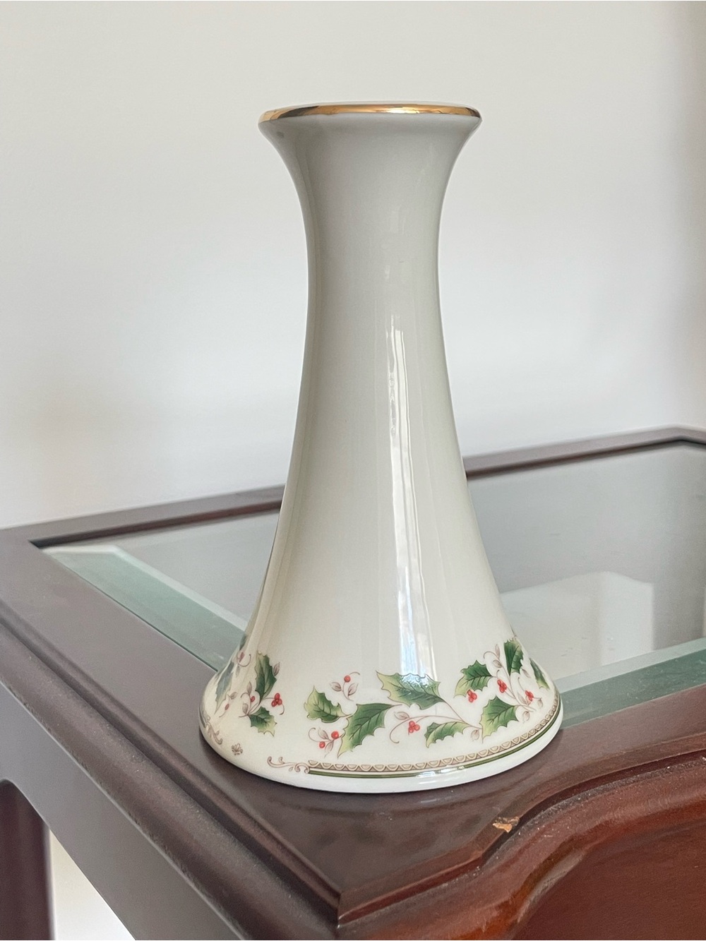 JUST IN Vintage Candlestick 6” Royal Limited Holly Holiday Gold Rim Rare Party